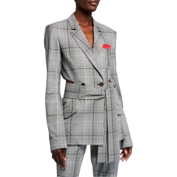 NWT HELLESSY Hellessy Hambro B/W Belted Midi Double-Breasted Blazer Jacket Sz 6 - Picture 4 of 12